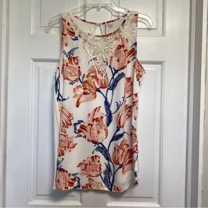 Lauren Conrad Sleeveless Top Medium Tank Lacey V neck Floral